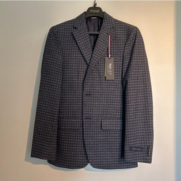 NWT Tommy Hilfiger Modern-Fit Blue Grey Check Sport Coat Blazer, Men’s 36R - Picture 2 of 9